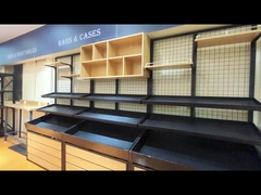 금속 목재 선반 상점 디스플레이 선반 뒷 패널 목재 프레임 슈퍼마켓 디스플레이 선반